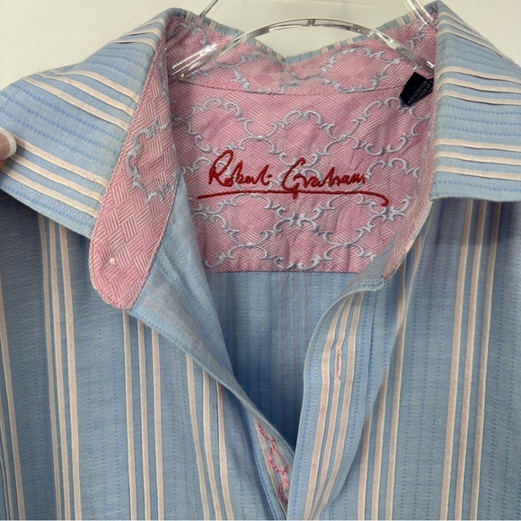 Robert Graham Mens Button Up Long Sleeve Shirt Blue Flip Cuff Stripes XL | Q1946 - Picture 3 of 12